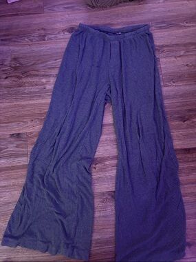 Wide Leg Ribbed Pants in Charcoal Gray - Comfortable Everyday Style